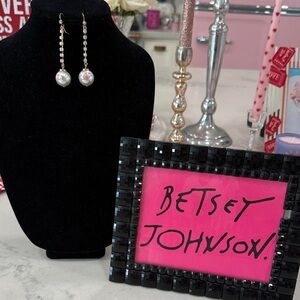 Betsey Johnson Pink Roses Pearl Dangle Earrings